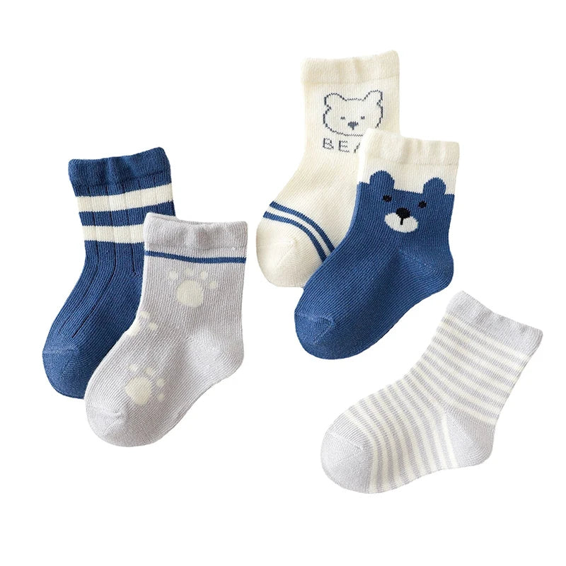 Calcetines bonitos de oso para bebé, calcetín corto de algodón cálido para otoño e invierno, calcetines de tubo medio con estampado de dibujos animados coreanos para niño y niña