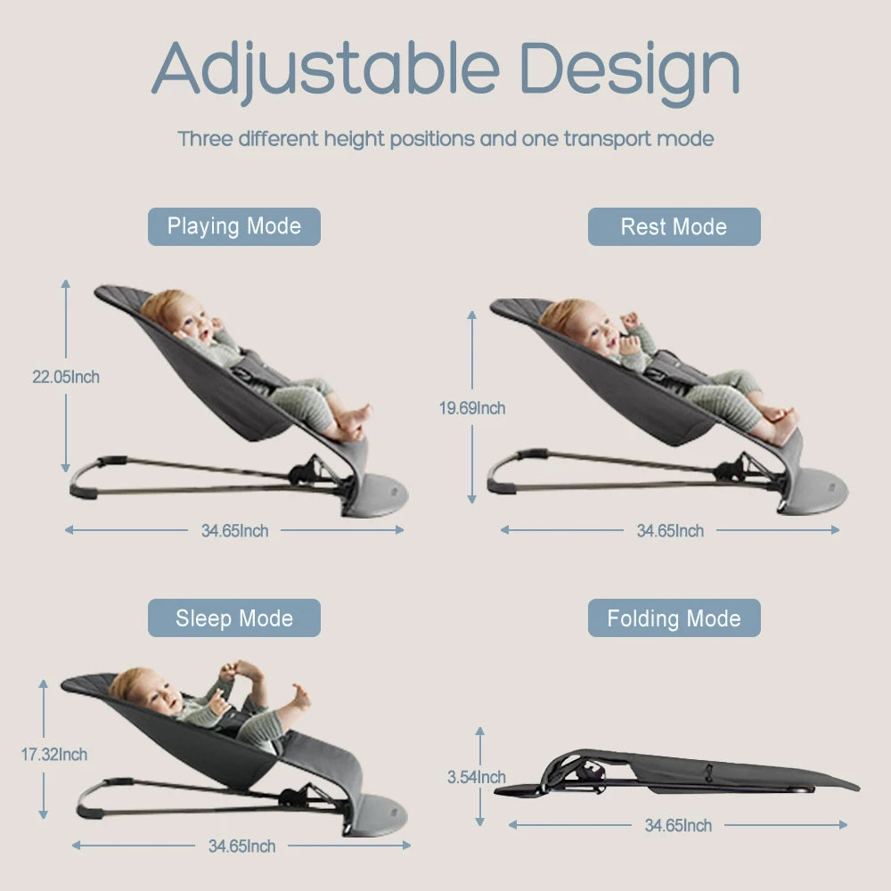 AnGku-silla mecedora para bebé con 3 ajustes de altura, silla portátil para recién nacido, columpio plegable, juguetes para bebé de 0 a 12 meses