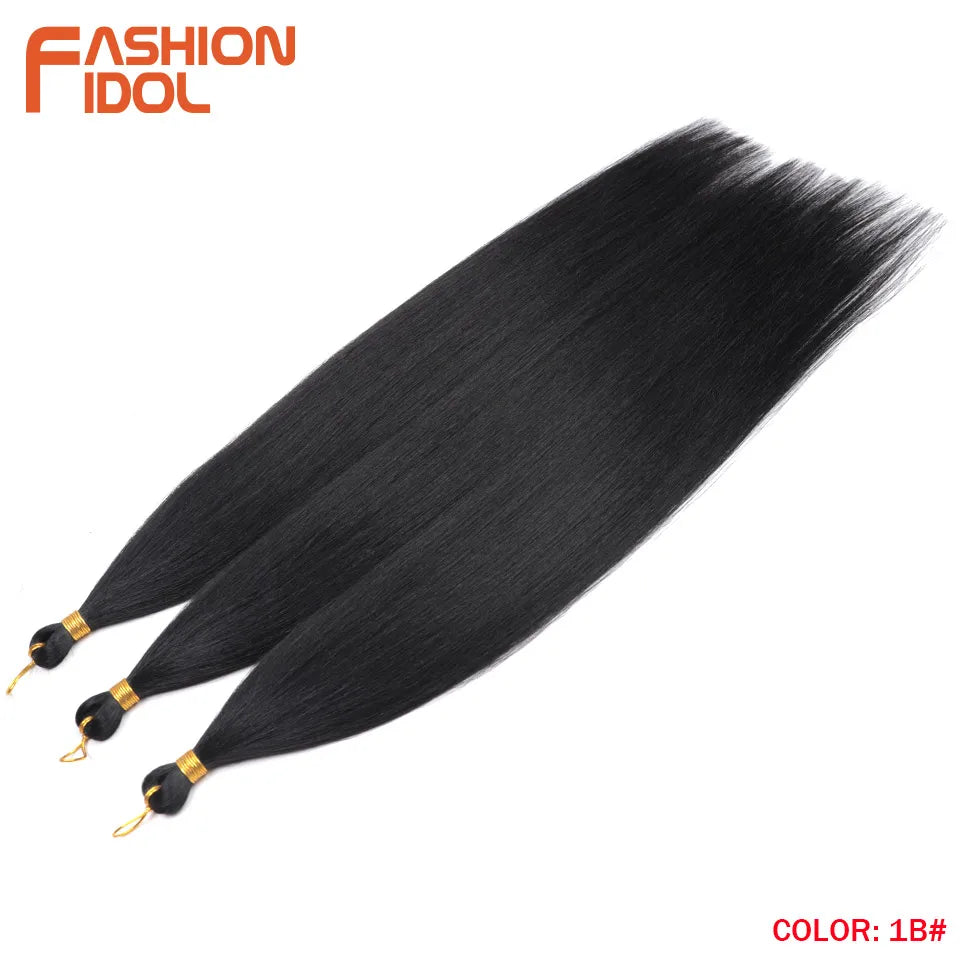 FASHION IDOL, 28 pulgadas, 300g/3 piezas, cabello liso, cabello trenzado sintético, extensiones de cabello de fibra resistente al calor, color gris ombré