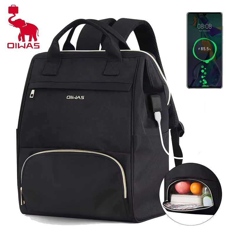 Mochila de almuerzo OIWAS para mujer, mochila para ordenador portátil de 15,6 pulgadas, mochila térmica con puerto USB, para hombres, viajes, trabajo, picnics, senderismo