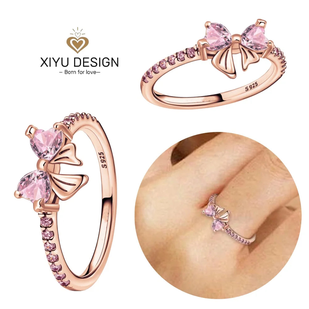 2024 nuevo anillo de plata 925 anillo de lazo brillante de circón anillo de boda de dedo Original S925 DIY regalo de joyería fina para mujer