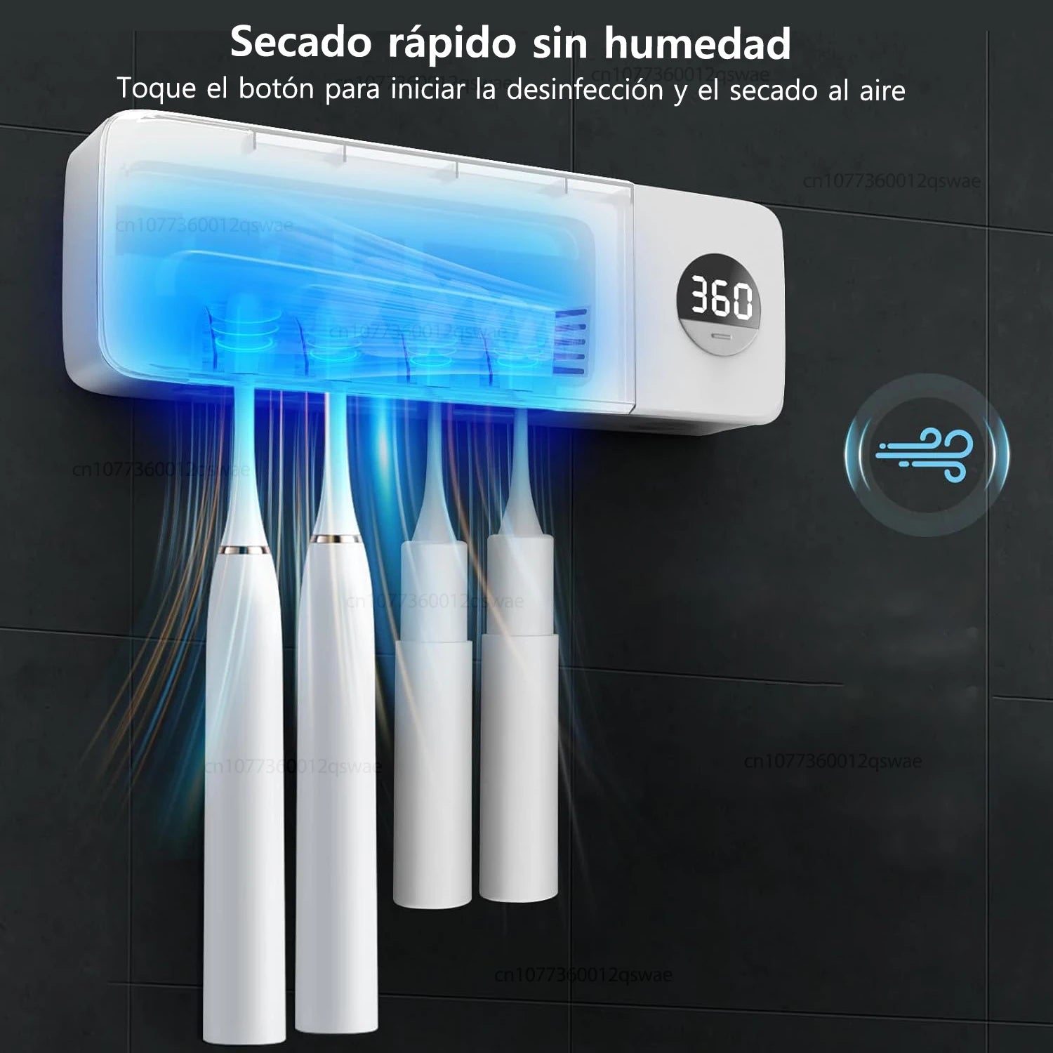Esterilizador de cepillo de dientes eléctrico esterilización de cepillo de dientes UV con 4 ranuras recargable montado en la pared para soporte de cepillo de dientes de baño