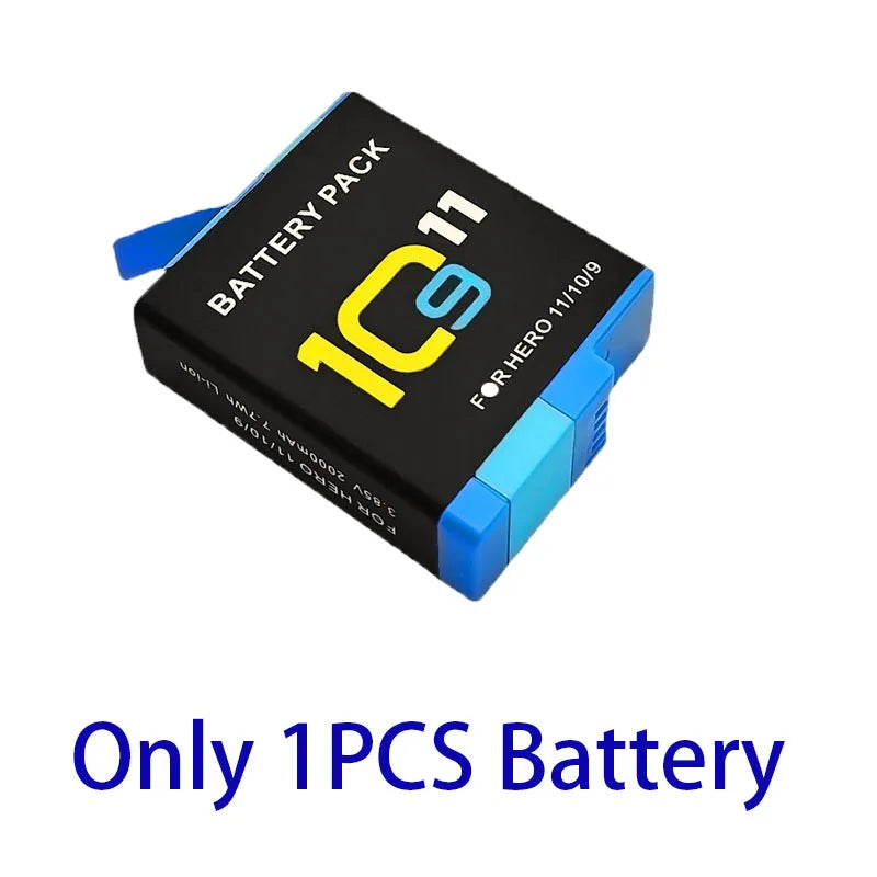 Batería de 2000mAh para GoPro Hero 11 10 9, paquete de batería de iones de litio, almacenamiento de batería de cámara de movimiento para baterías recargables GoPro Hero9