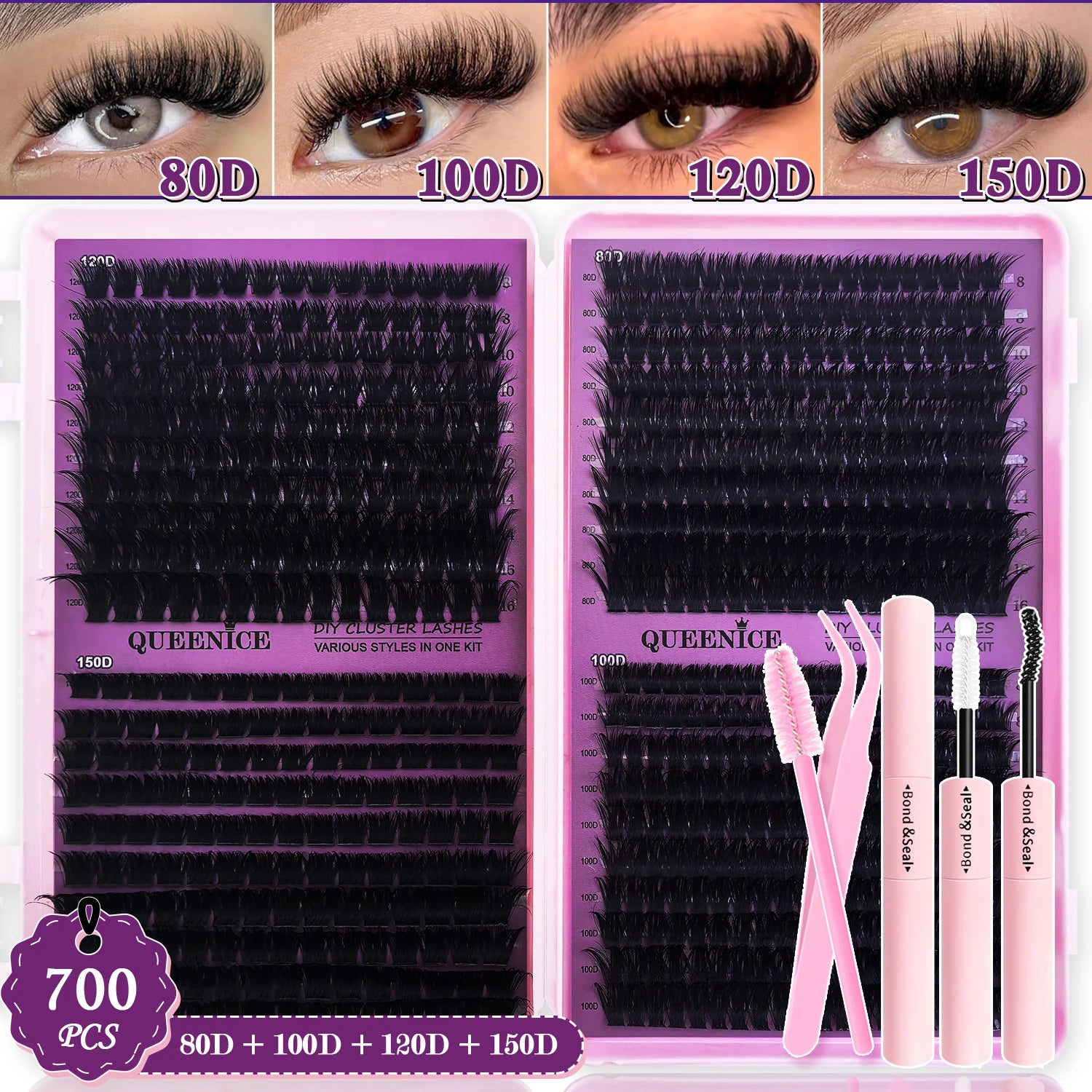Kit de extensión de pestañas DIY, grupos de pestañas individuales de 9-16mm con unión y sello, pestañas naturales tenues