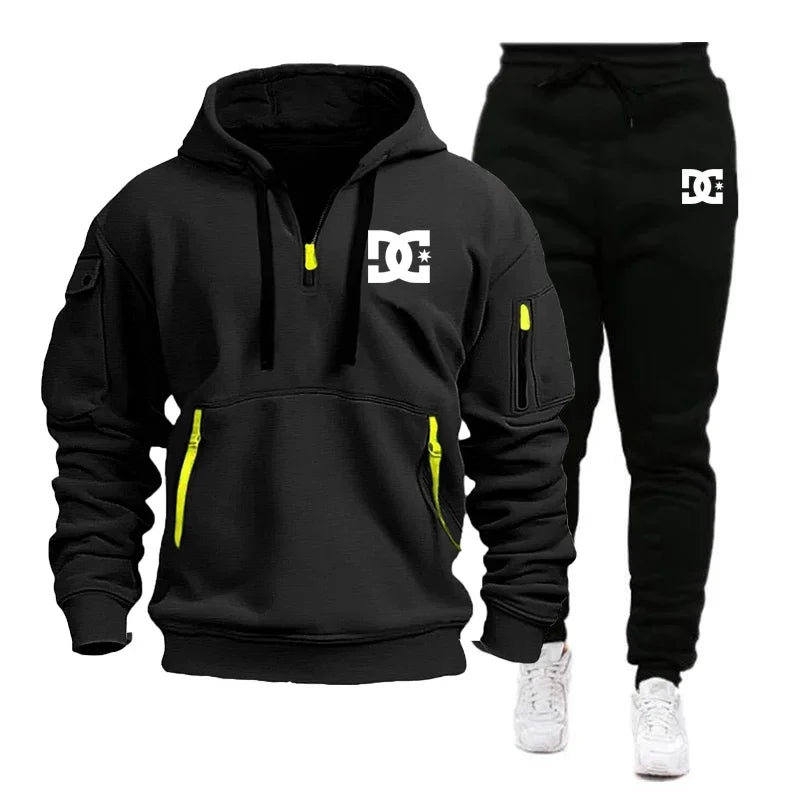 2025 Nuevo conjunto informal de otoño e invierno para hombre, sudadera con capucha y pantalones para correr para hombre al aire libre a la moda, conjunto de 2 piezas