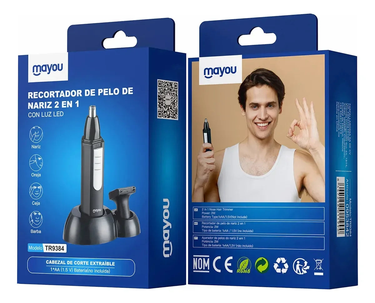 Cortadora eléctrica de pelo de nariz y orejas con carga USB 2 en 1 para hombres, cortadora de barba resistente al agua