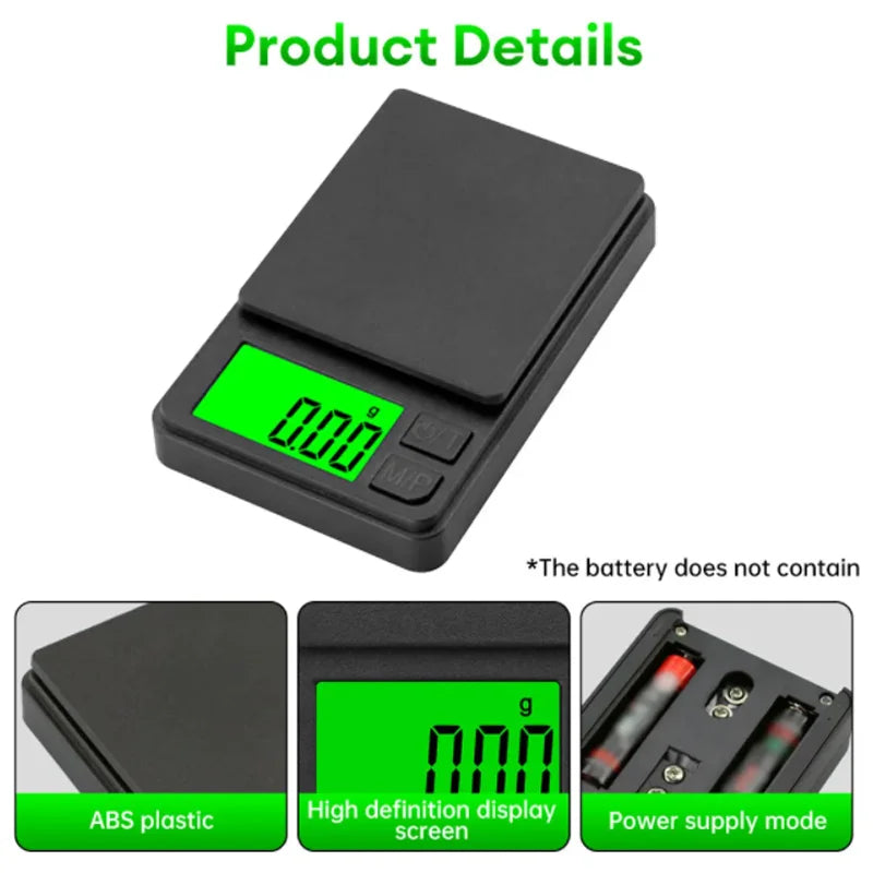 Báscula de bolsillo de precisión 1000 g x 0,01 g - Balanza digital de gramos, alimentos, joyas, onzas/granos con LCD retroiluminado - Mini báscula para viajes