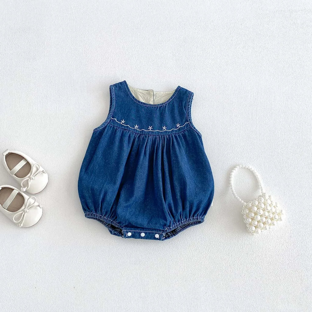 Mono vaquero sin mangas para bebés y niñas con bordado de estrellas, mono informal para uso diario y sesiones de fotos
