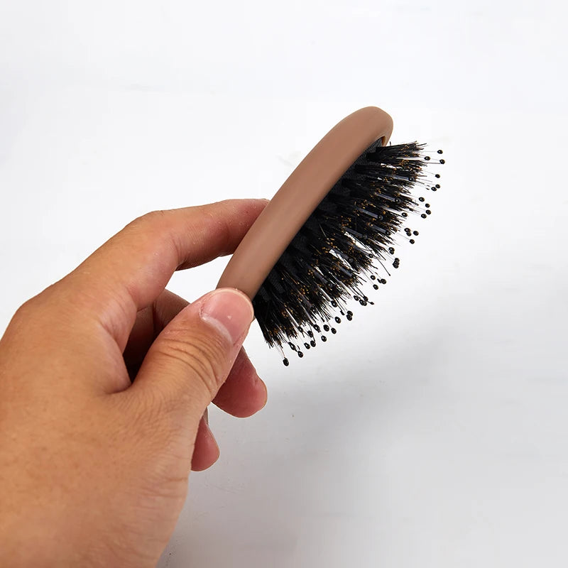 Mini cepillo ovalado portátil de cerdas de jabalí, peine de masaje para el cuero cabelludo, herramienta de peinado para el cuidado del cabello, 1 piezas