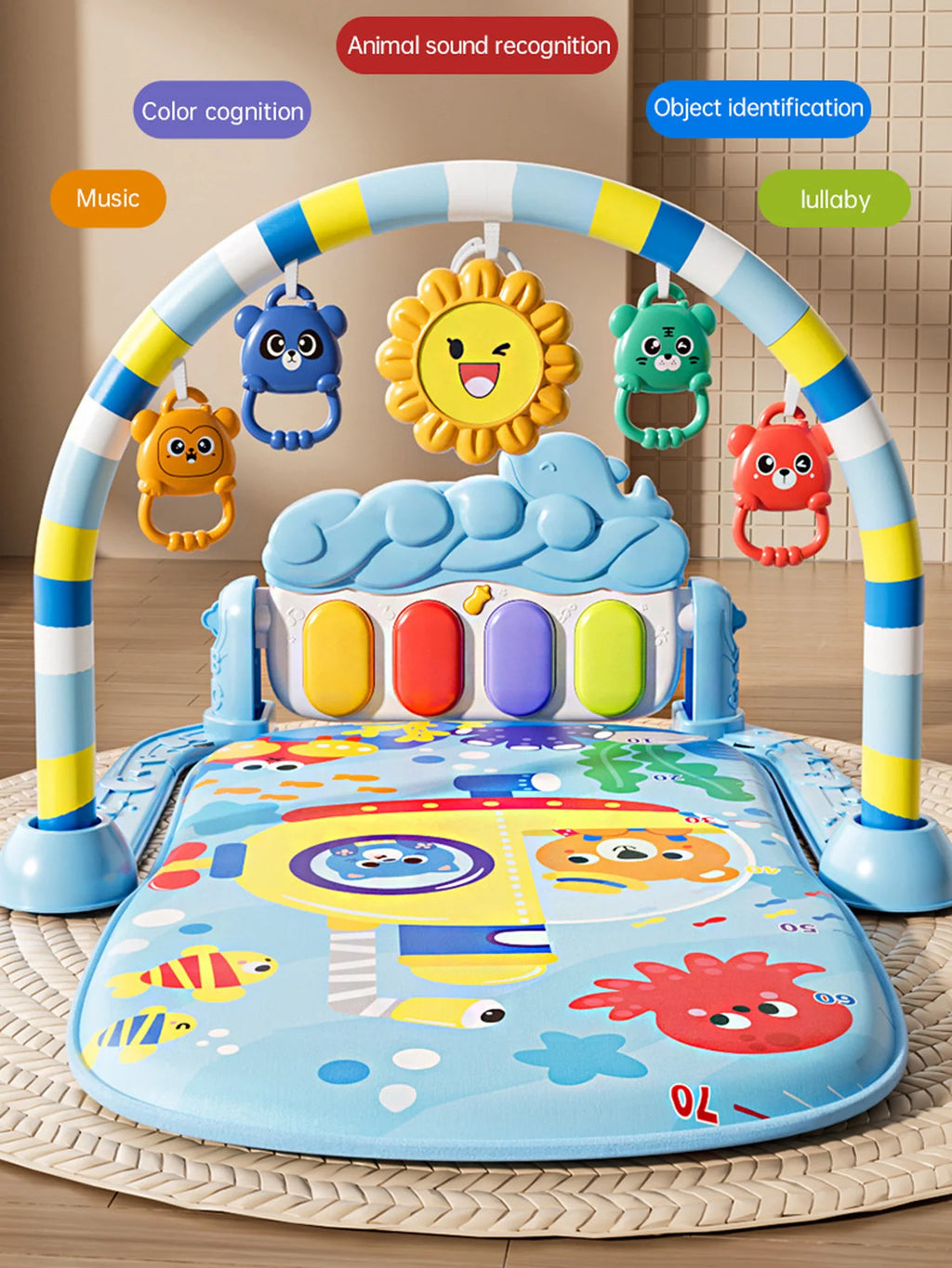 Gimnasio Musical para Bebés, Juguete de Actividades, Piano para Recién Nacidos, Manta para Gatear, Alfombra de Juego con Pedales, Regalos de Educación Temprana de 0 a 36 Meses