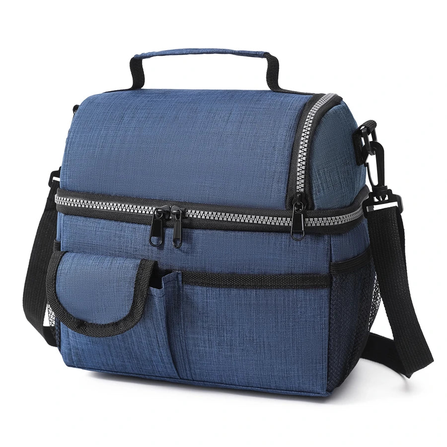 Bolsa térmica para el almuerzo, bolsa térmica de doble capa para acampar, hacer senderismo, viajar, picnic, nevera portátil con doble compartimento
