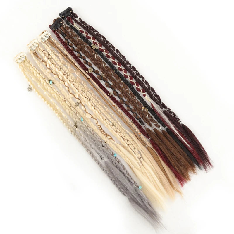 Peluca con 4 trenzas pequeñas y extensiones de cabello para mujer, combinada con trenzas sintéticas estilo bohemio con clip BB.