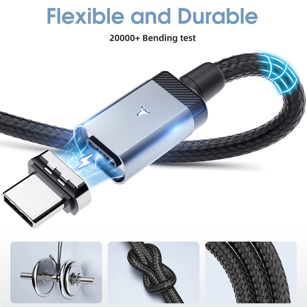 Anndo-Cable magnético USB C a USB C, cargador de carga rápida para Samsung, Huawei, Cable USB C a tipo C, Cable de carga de datos