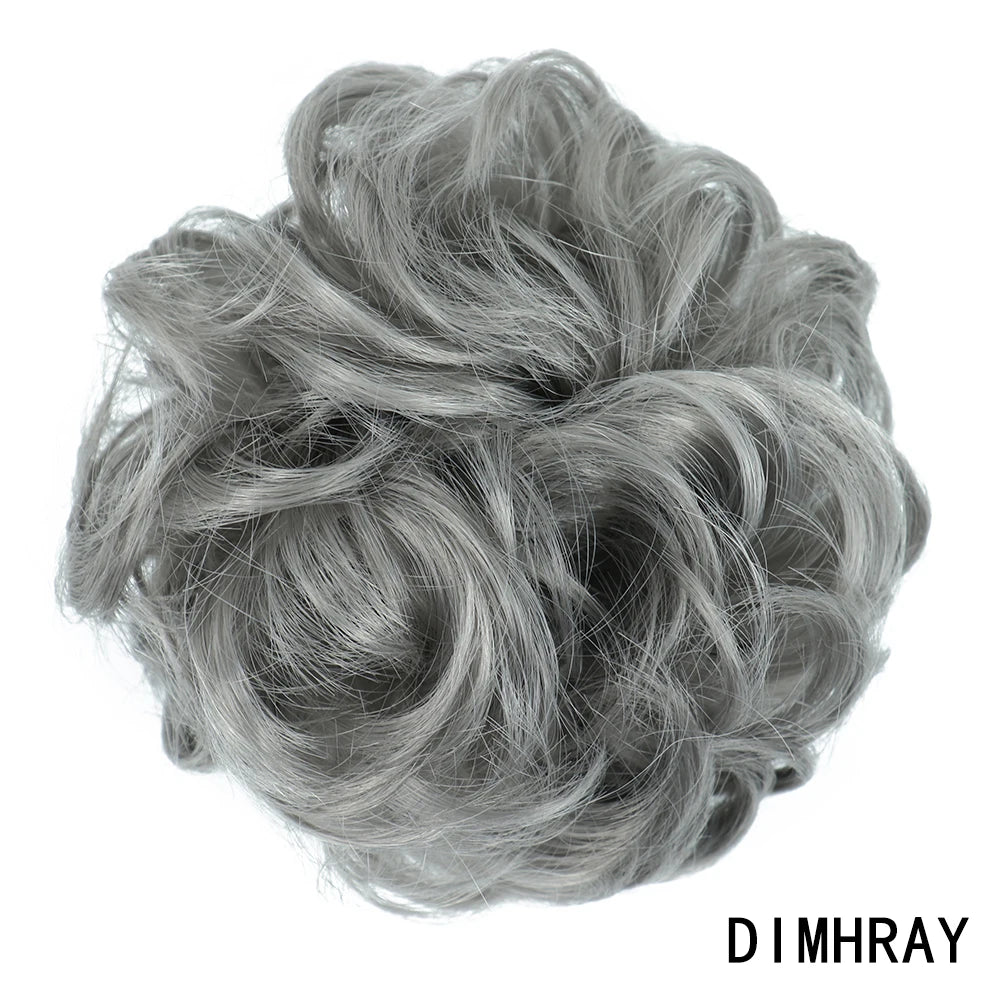 AZQUEEN moño de pelo sintético moño Natural gris desordenado banda para el cabello rizado elástico Scrunchy piezas de cabello falso para mujeres horquillas