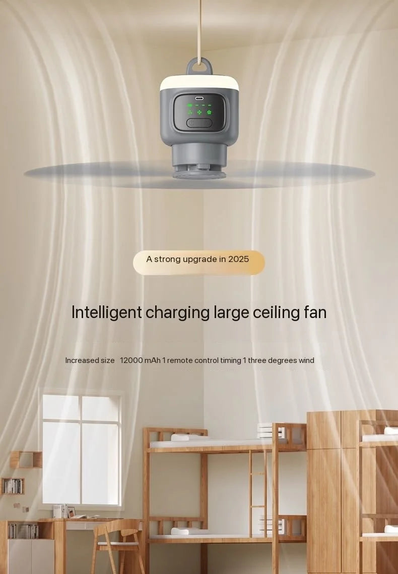 Ventilador de techo de gran tamaño con Control remoto, ventilador de refrigeración inalámbrico USB, luz LED nocturna portátil de 12000\8000mAh, ventilador de techo para acampar
