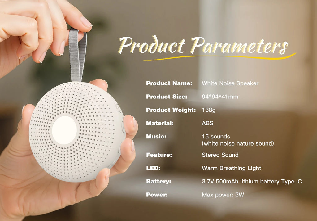 Ayuda portátil para dormir, máquina de ruido blanco para bebés y adultos con 15 sonidos, detección inteligente de llanto, temporizador de luz nocturna, regalo para recién nacidos