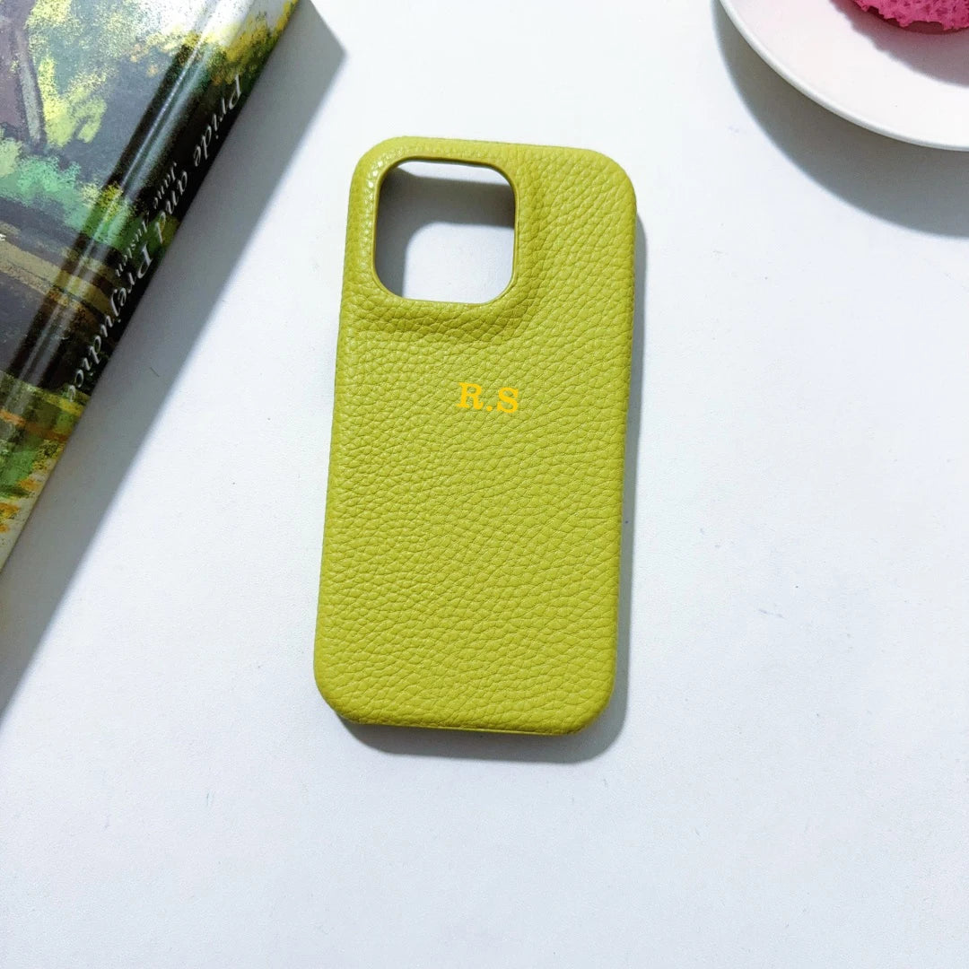 Funda rígida de cuero PU con nombre personalizado para iPhone16, 16e, 15, 14, 13, 12, 11 Pro, Funda trasera a prueba de golpes