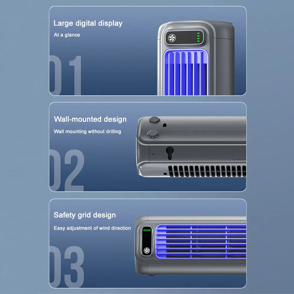 Ventilador de Torre portátil de 3 velocidades para escritorio, ventilador de pie silencioso, recargable, montaje en pared, para dormitorio, sala de estar y oficina