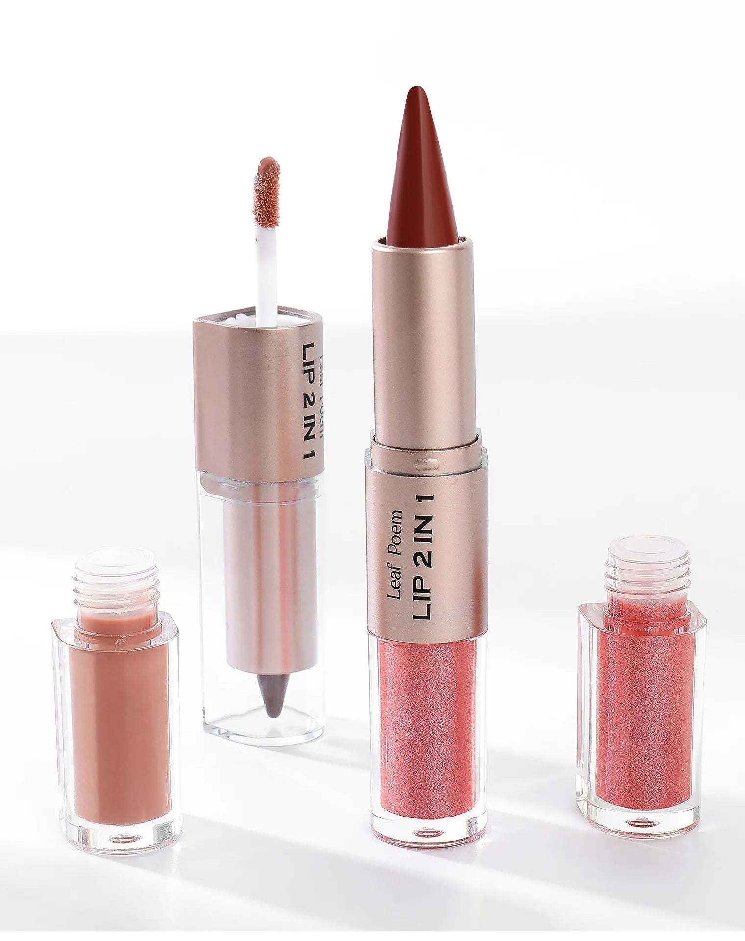 Delineador de labios cónico negro y marrón, lápiz de contorno, espejo de doble cabeza, brillo de labios de cristal, maquillaje de tinte de labios rojos sexis