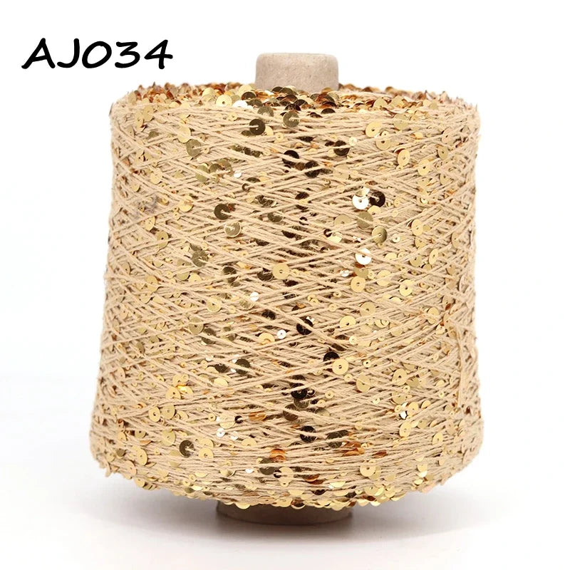 Cooamuu-Hilo de lentejuelas de algodón de lujo, hilo para tejer a mano, 500G/bobina, 3MM + 6MM, accesorios de lentejuelas