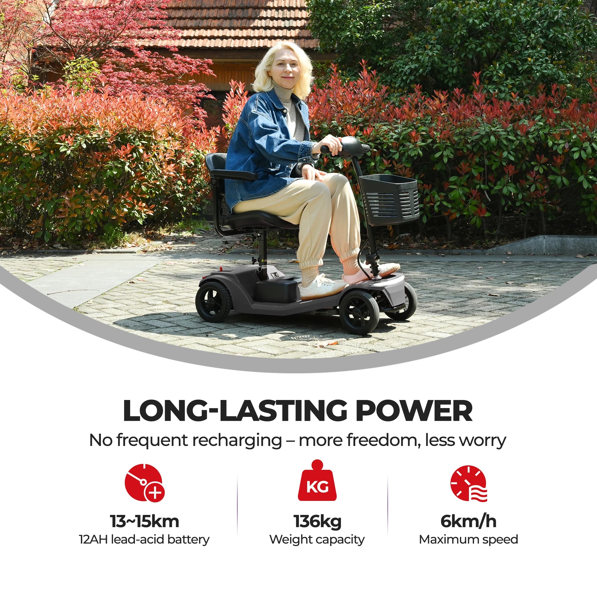 SWEETRICH S2 Scooter Eléctrico Plegable y Ajustable de Cuatro Ruedas y 250W con Freno Electromagnético para Personas Mayores y con Discapacidad