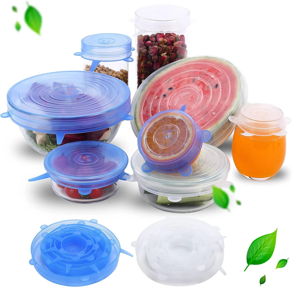 Cubierta de conservación de silicona de grado alimenticio, tapas redondas elásticas universales para platos, reutilizables, herméticas, para accesorios de cocina, 6 uds.