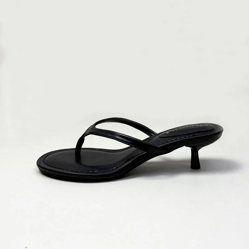 Sandalias de tacón fino para mujer, estilo chanclas, con punta redonda, para primavera y verano