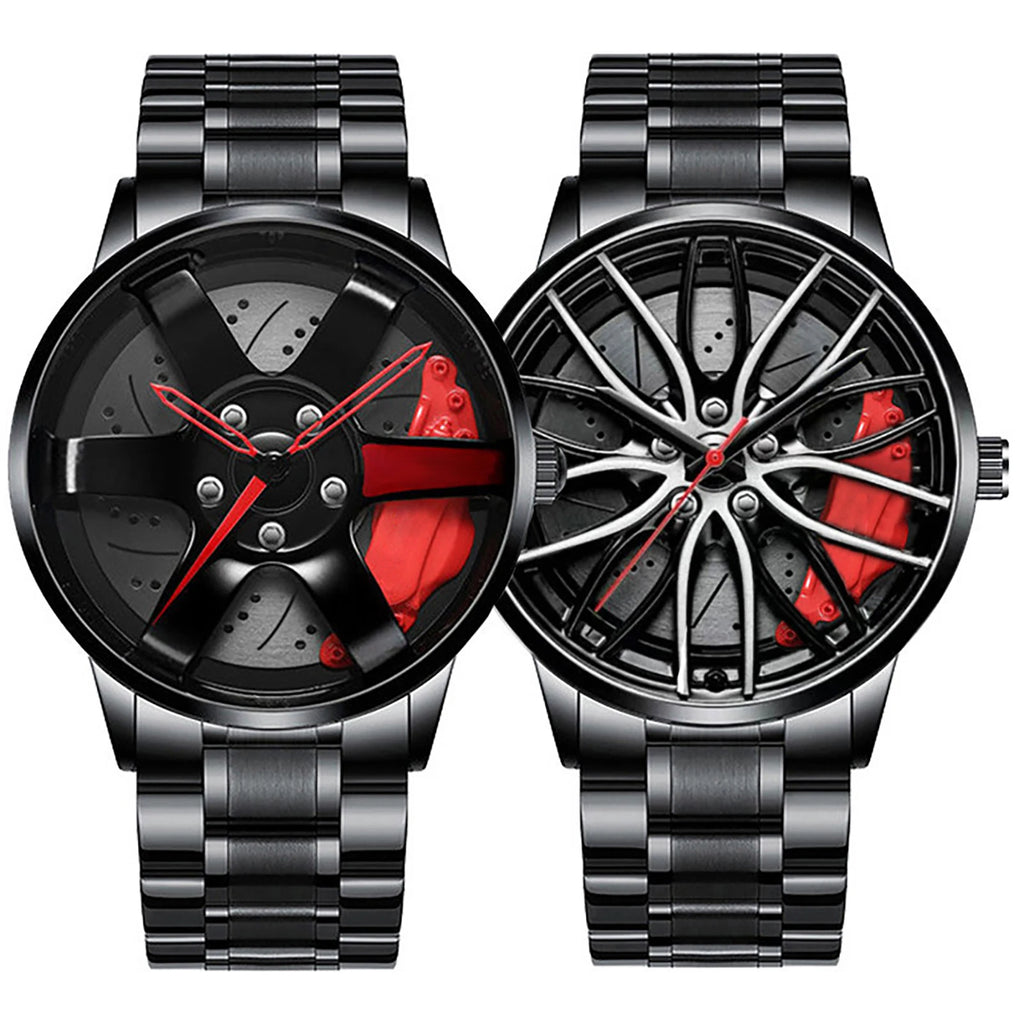 Reloj de pulsera de cuarzo para hombre, de acero inoxidable, a la moda, con esfera deportiva, llanta de coche, cubo de rueda, relojes de pulsera de lujo para negocios