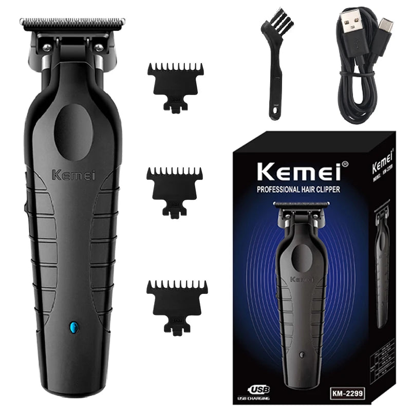 Cortadora de pelo inalámbrica Kemei 2299 para peluquero, cortadora de tallado sin huecos de 0mm, cortadora de acabado eléctrica profesional