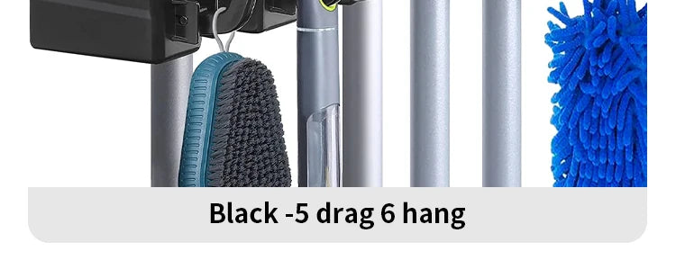 Soporte para fregona montado en la pared, colgador multifuncional de 3/4/5 posiciones, estante de almacenamiento de plástico mágico negro para cocina y hogar