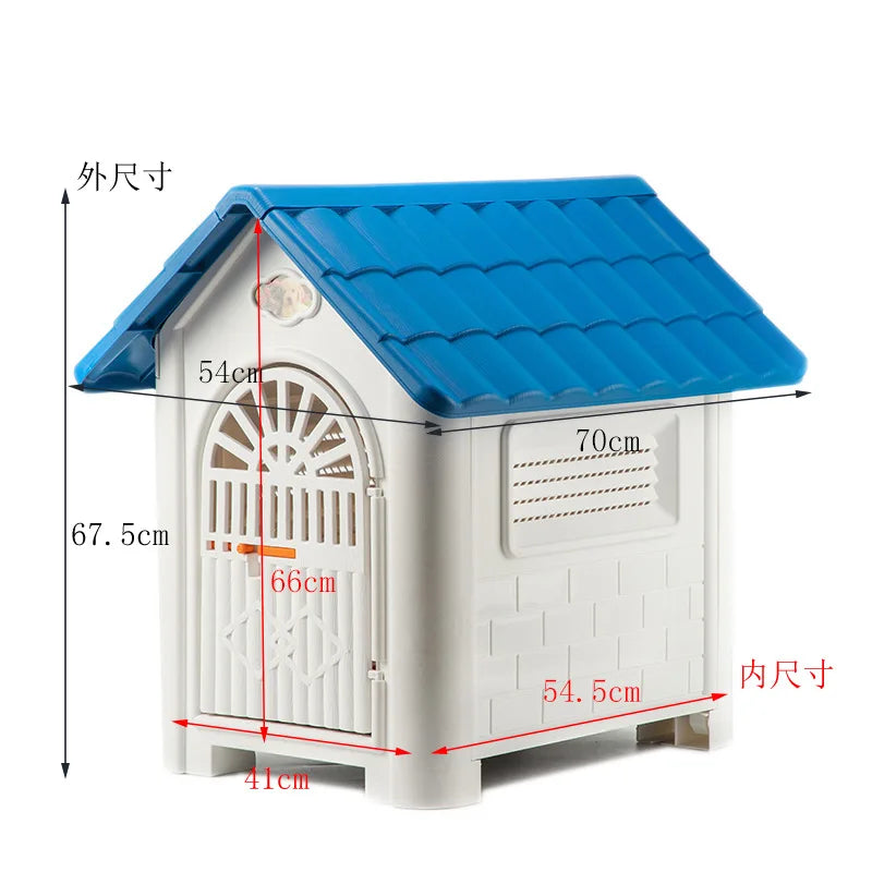 Casa para perros interior y exterior: cubierta extraíble a prueba de lluvia, perrera de plástico para perros medianos/grandes, refugio impermeable y resistente al viento