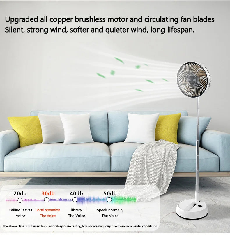 Ventilador de pie oscilante portátil con mando a distancia, ventilador de escritorio plegable, ventilador de Pedestal con batería recargable para acampar