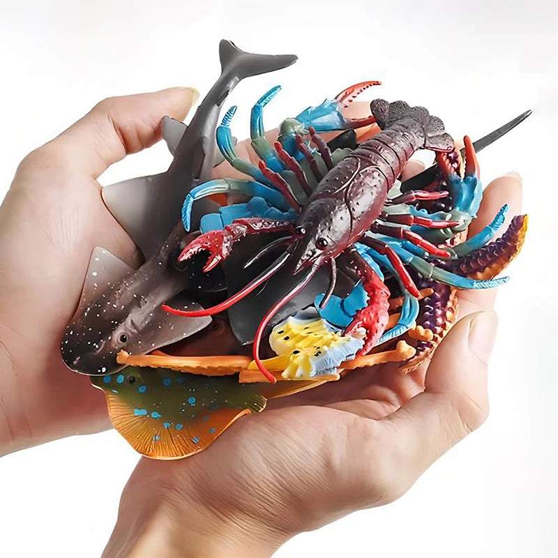 Diy plástico simulado vida marina juguete modelo eahorse langosta cangrejo ciencia juguetes figuras de acción colección educativa juguete chico