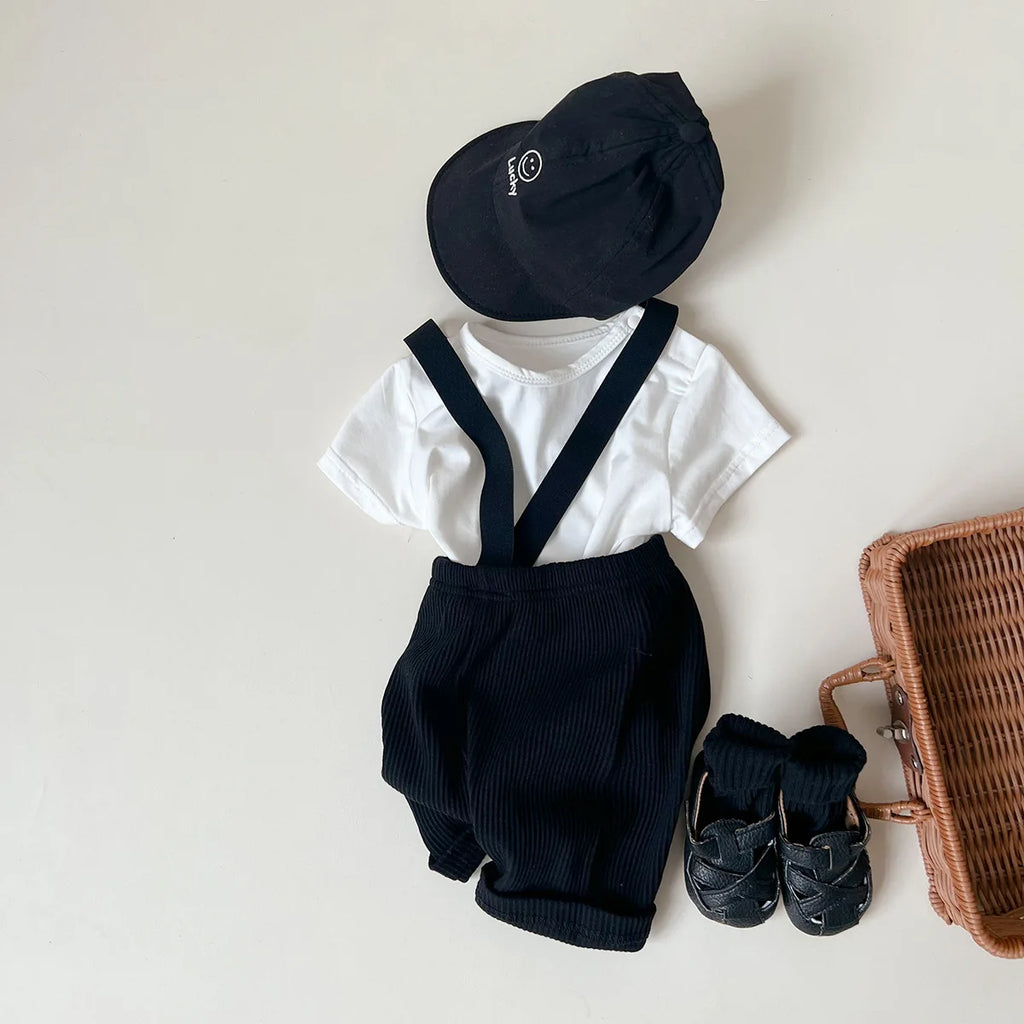 Conjunto de ropa UNITIM coreano de verano para bebés, camisetas de manga corta de algodón con tirantes, pantalones cortos finos, trajes para niños pequeños, 2 uds.
