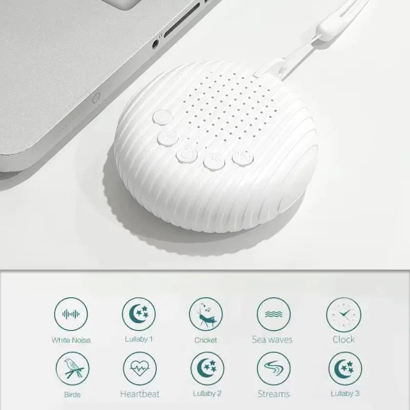 Máquina de Ruido Blanco para Bebés con 10 Sonidos Relajantes, Volumen Ajustable, Portátil, Batería Recargable Integrada