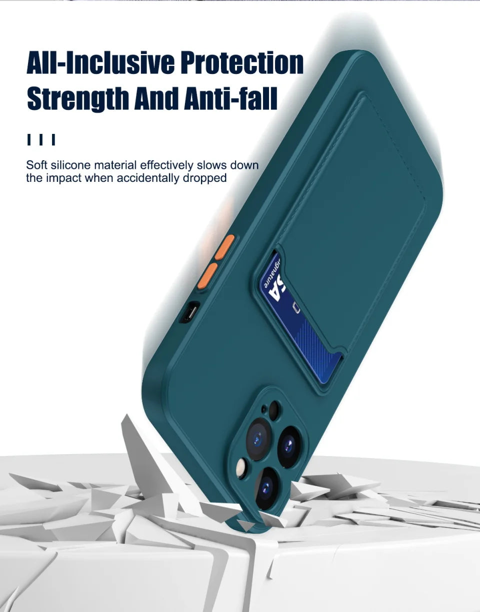 Funda tipo billetera de silicona suave de lujo para iPhone 17 Air 16 15 14 11 13 12 Pro Max Plus, Funda protectora trasera con ranura para tarjetero