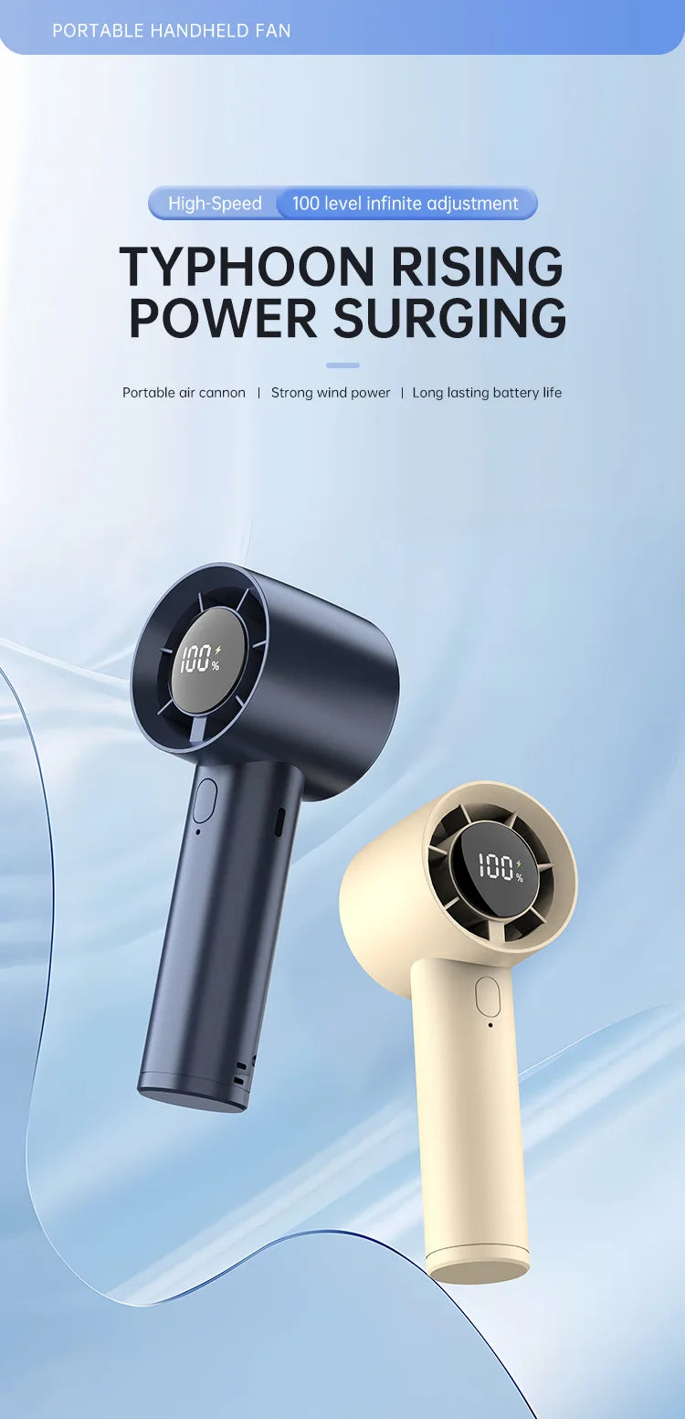 Ventilador de Mano Portátil con Enfriamiento de Hielo, 100 Velocidades, Potente, Recargable por USB, con Soporte para Teléfono