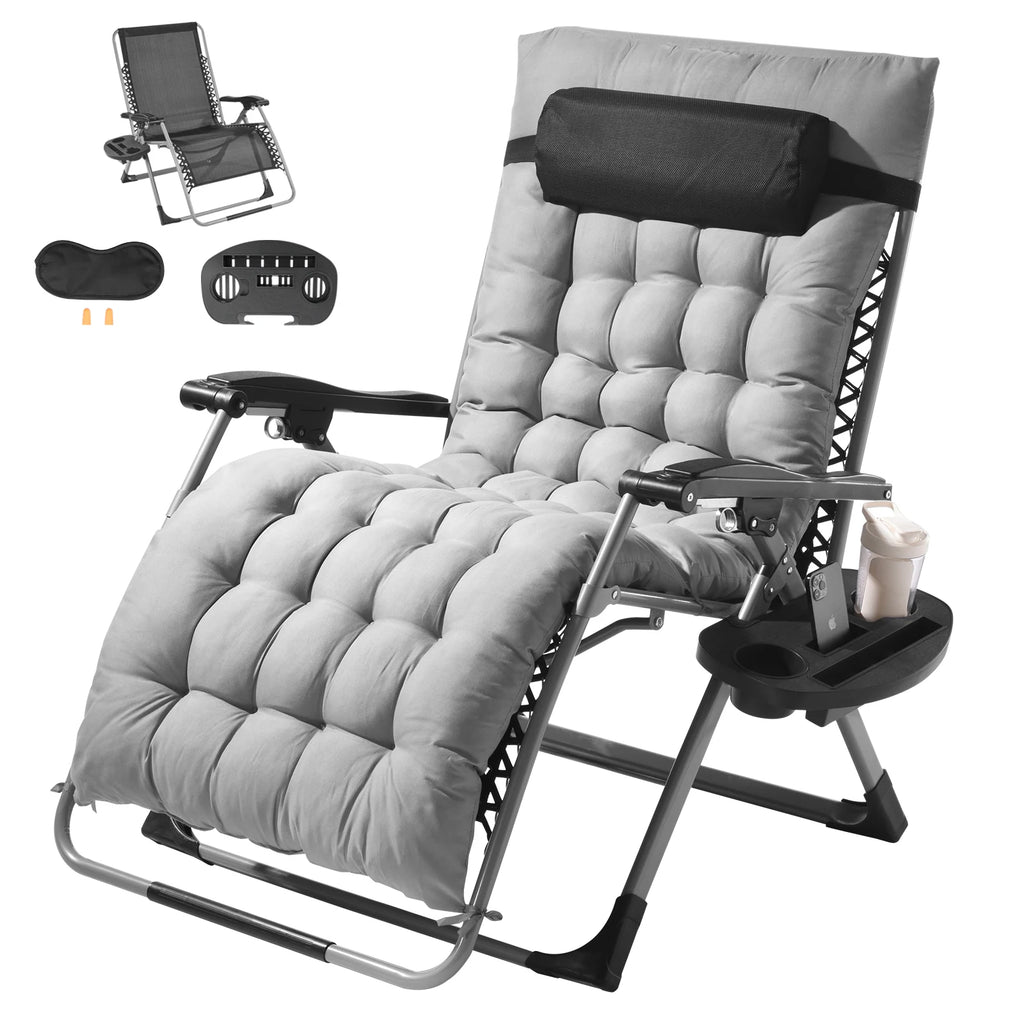 SucceBuy Silla de gravedad cero, sillón reclinable de gravedad cero, silla antigravedad ajustable con cojín, reposapiés y portavasos