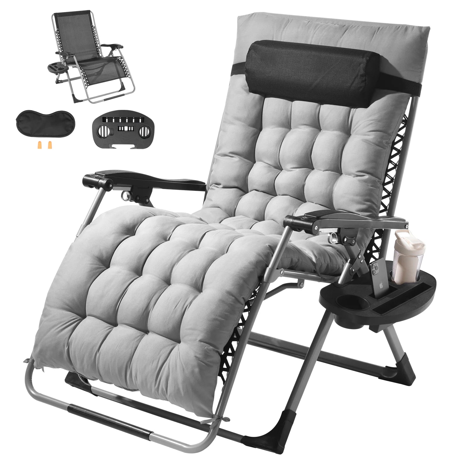 SucceBuy Silla de gravedad cero, sillón reclinable de gravedad cero, silla antigravedad ajustable con cojín, reposapiés y portavasos