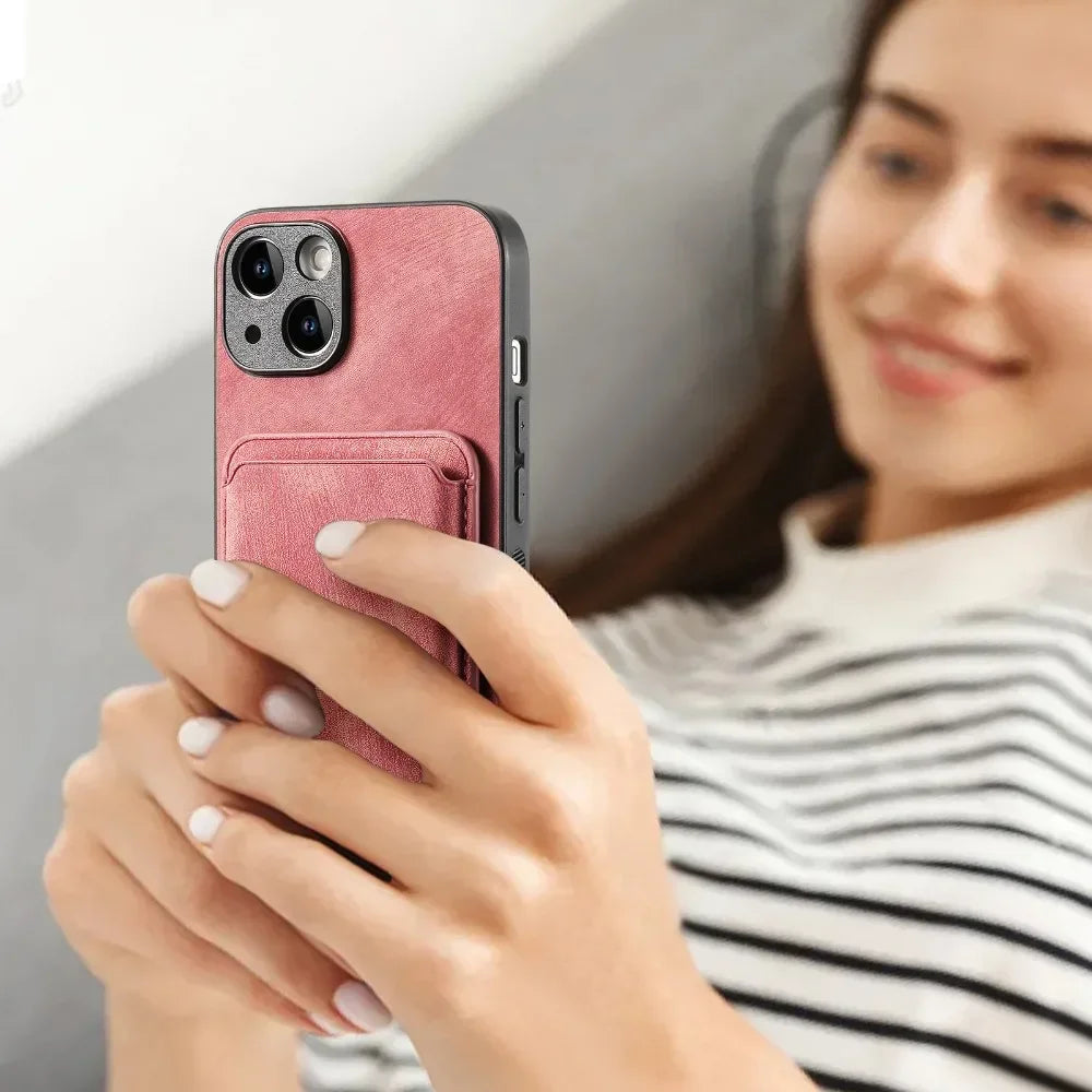 Funda de Cuero Vintage con Tarjetero Magnético Desmontable para iPhone 11 12 13 14 15 16 17 Pro Max Plus, Funda Protectora