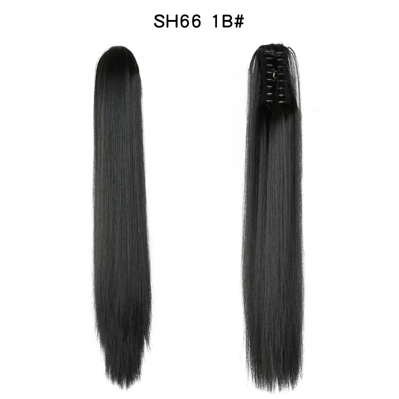 Extensiones de cabello de cola de caballo recta larga sintética, Clip de mandíbula de garra de 22 pulgadas en extensiones de cabello para mujeres, postizos de fibra sintética