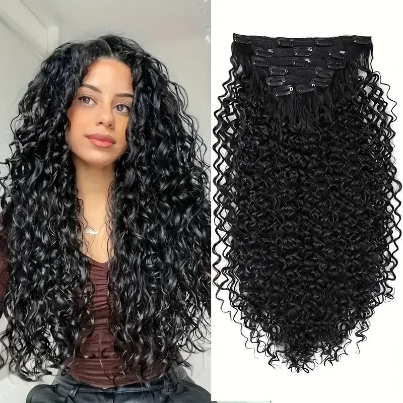 Extensiones de cabello con Clip rizado largo sintético para mujer, postizos rizados con Clip, piezas falsas de cabeza completa, pelo negro y marrón