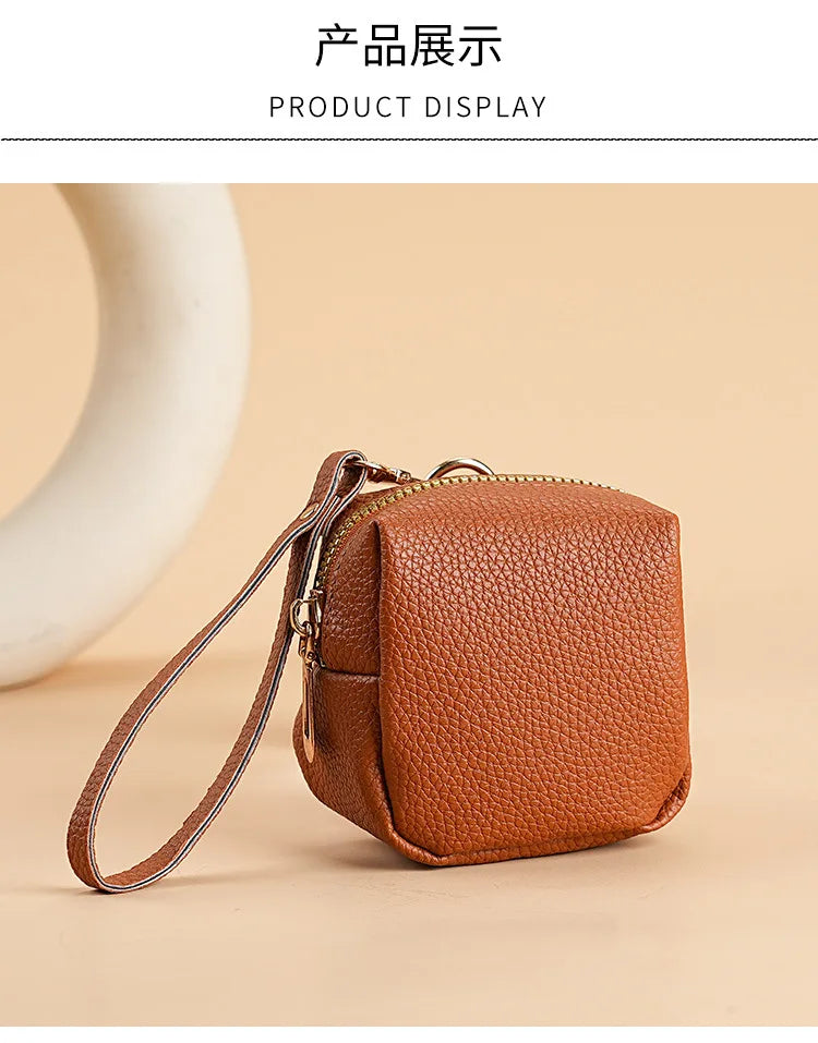 Nueva Mini Bolsa de Monedas para Mujer, Portátil, para Guardar Lápiz Labial, Monedero de Cuero PU de Moda, con Correa Antipérdida, Bolsa para Llaves, Tarjetero Pequeño