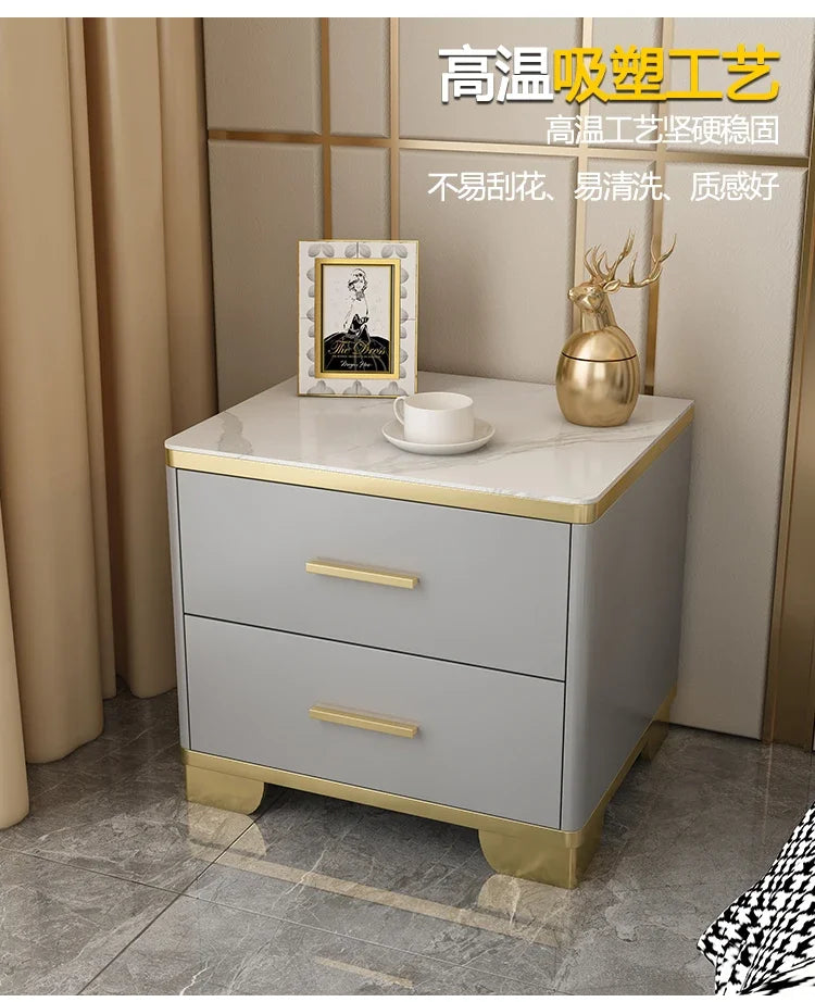 Mesita de Noche con Cajones, Mesa Auxiliar para Cama, Gabinete Blanco, Mesitas de Noche con Almacenamiento, Mueble Criado Mudo