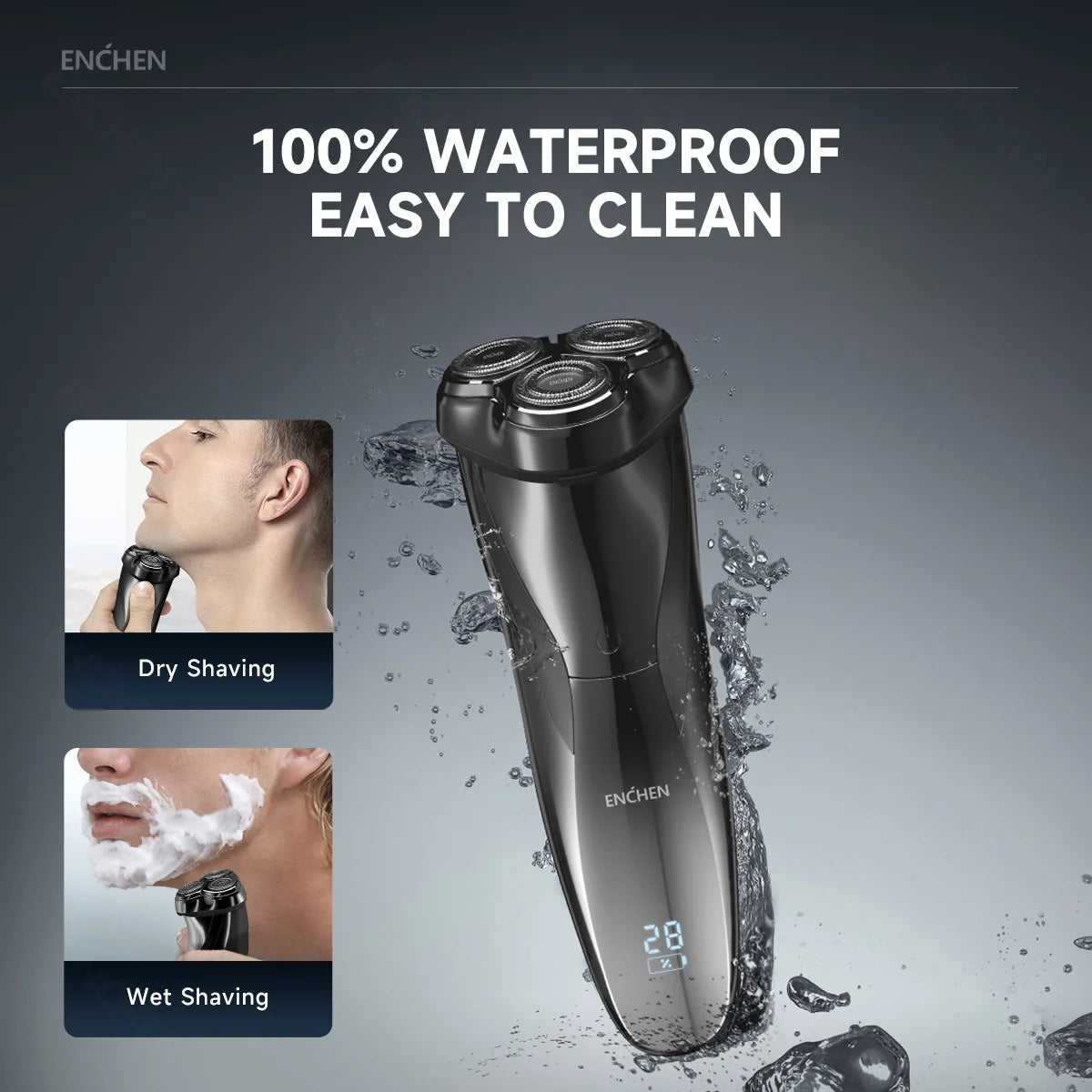 ENCHEN-Afeitadora eléctrica 3D Blackstone 3 IPX7 para hombre, máquina de afeitar resistente al agua, uso Dual en seco y húmedo, batería para Barba y cara, pantalla Digital