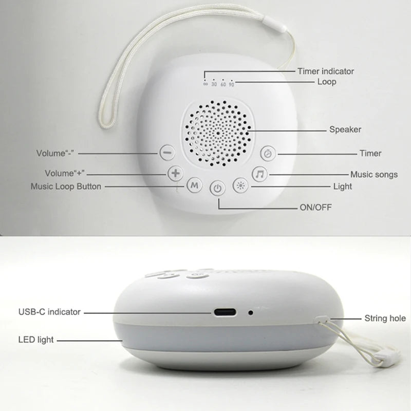 Máquina de Sonido Blanco 2 en 1, Portátil USB, para Dormir Bebés, con 20 Sonidos Relajantes, Luz Nocturna LED y Batería Recargable Integrada
