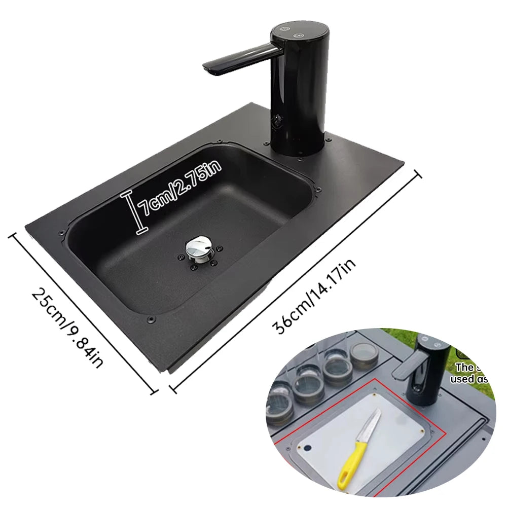 Mesa IGT para acampar al aire libre, fregadero de acero inoxidable con bandeja y dispensador de agua/Tabla de cortar, accesorios portátiles para mesa IGT