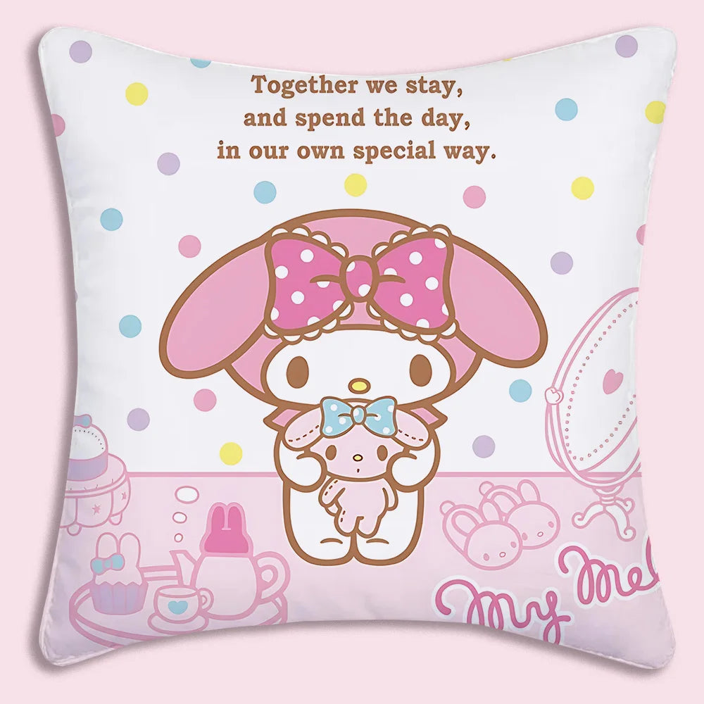 Sanrios-fundas de almohada rosa My Melody, sofá decorativo de dibujos animados para el hogar, estampado de doble cara, cojín bonito de felpa corto, nueva funda