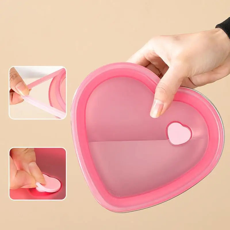 Organizadores de alimentos de cocina en forma de amor con tapas, caja de almacenamiento de acero inoxidable 410, accesorios de cocina a prueba de fugas de gran capacidad