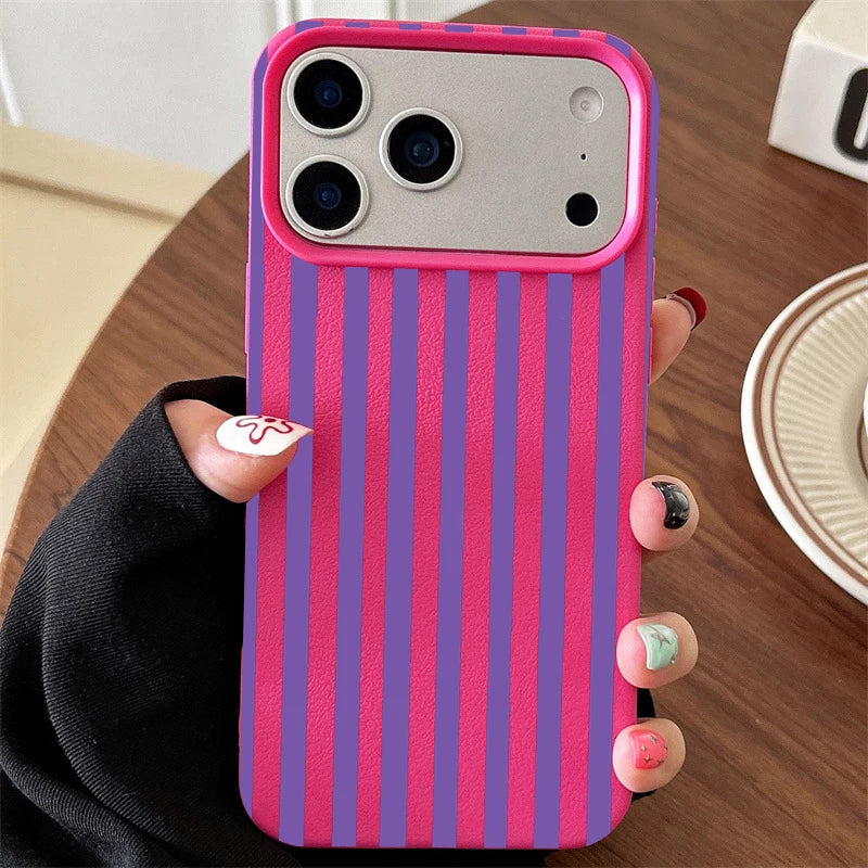 Funda de teléfono minimalista INS para iPhone 17 16 15 Pro Max XS X XR 7 8 Plus 16E 16 17 13 14 12 11 Pro cubierta de pareja a rayas coloridas